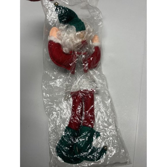 Vintage Santa Hard Face Felt Limbs Clear Plastic Body Red Green - Picture 2 of 4